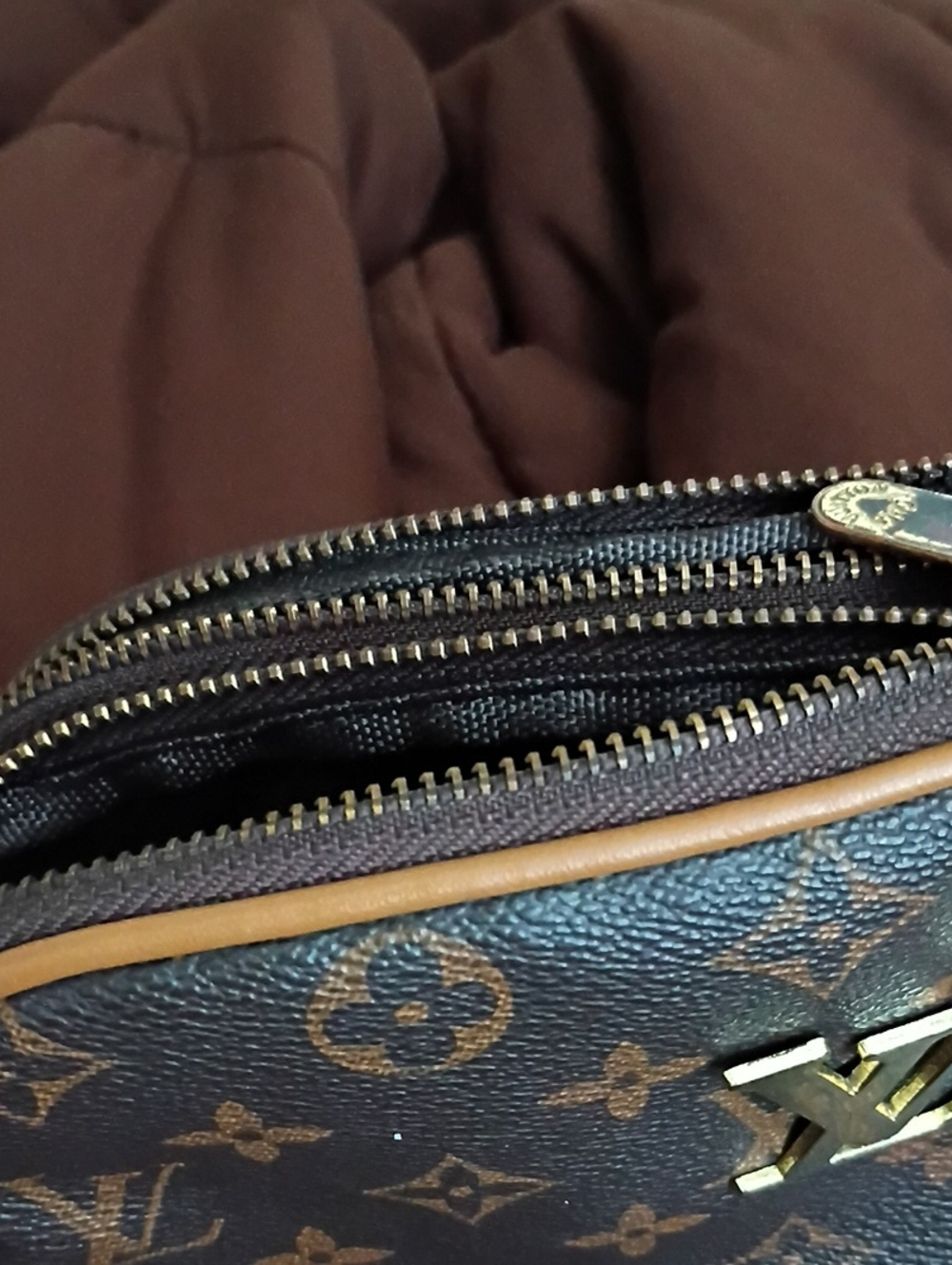 Louis Vuitton Monogram Canvas Men's Dual Zip Pouch with Tan Trim